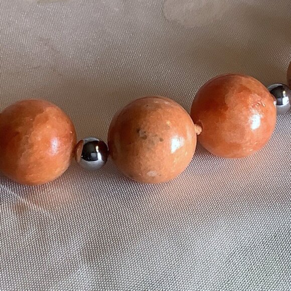 LUCAS LAMETH Orange Amazonite & Sterling Silver Bead Necklace 925 LUC CN Chunky - Picture 5 of 7